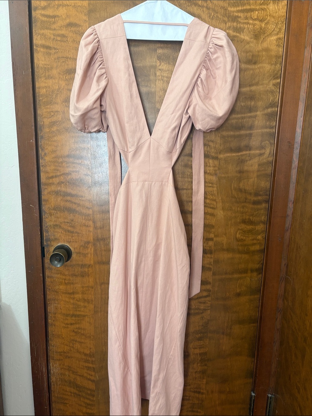 Reiss Blush Pink Backless Maxi Dress with Puff Sleeves